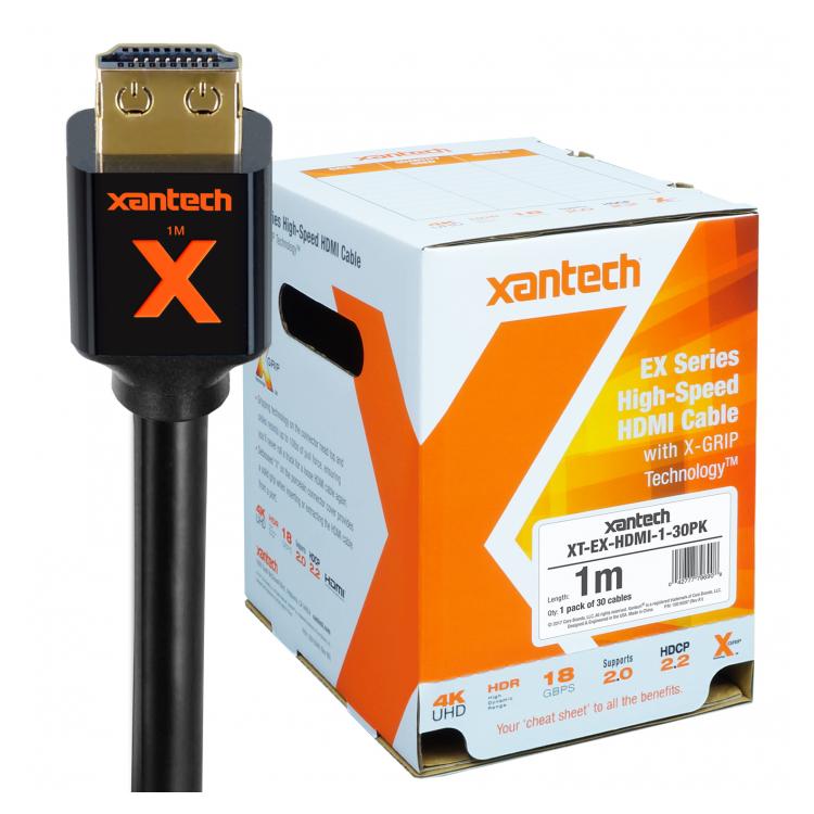 Xantech EX Series Bulk Pack (30) - High-speed HDMI Cable with X-GRIP Technology (1m)